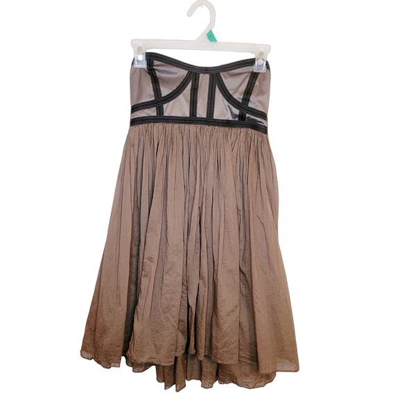 Sass and Bide taupe brown strapless corset top gauzy pleated mini dress size 6 - Picture 1 of 10
